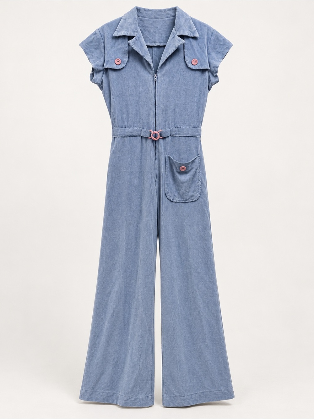Vintage 70s Powder Blue Velour Wide Leg Jumpsuit